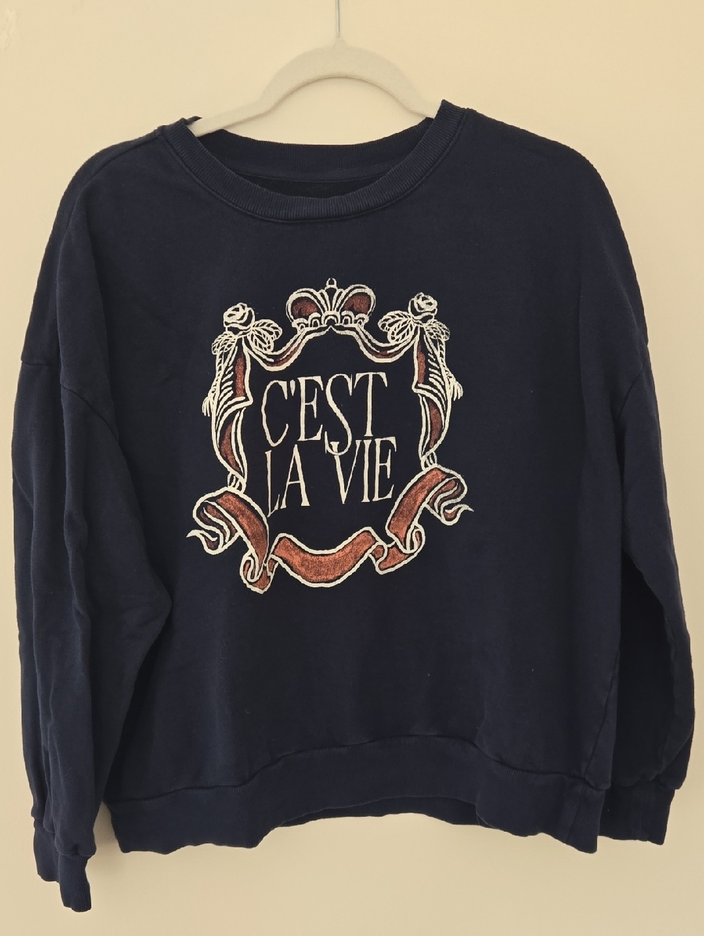 Z Supply 100% Cotton Navy 'C'EST LA VIE' Graphic Sweatshirt Normcore Medium